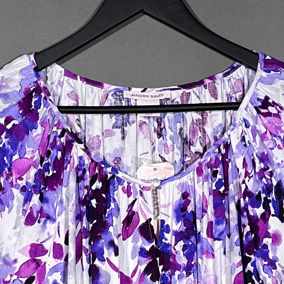 NWT Allison Daley‎ Floral Print Tie Hem 3/4 Sleeve Keyhole Neck Top Size L - Picture 3 of 14